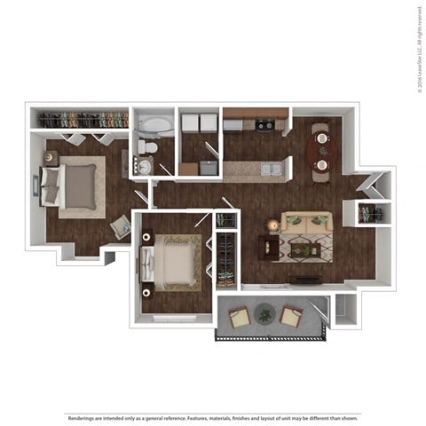 Floor plan for 2 beds, 1 bath, 916 sqft